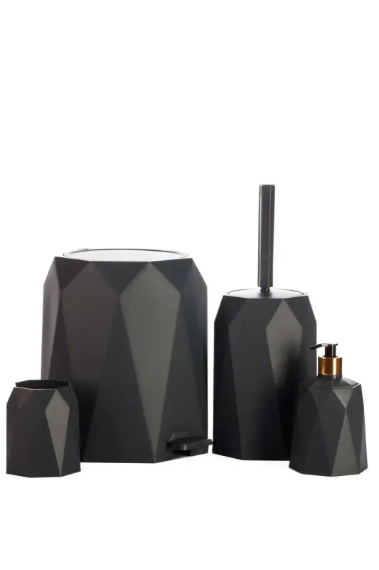 4-Piece Bathroom Set Trash Can Toilet Brush Soap Dispenser Toothbrush Holder - Anthracite - 2