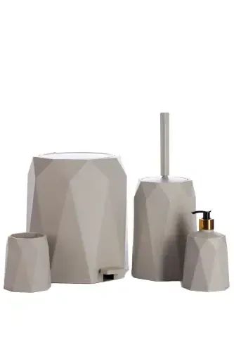 4-Piece Bathroom Set Trash Can Toilet Brush Soap Dispenser Toothbrush Holder-Stone - OKACIH (1)