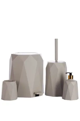 4-Piece Bathroom Set Trash Can Toilet Brush Soap Dispenser Toothbrush Holder-Stone - OKACIH (1)
