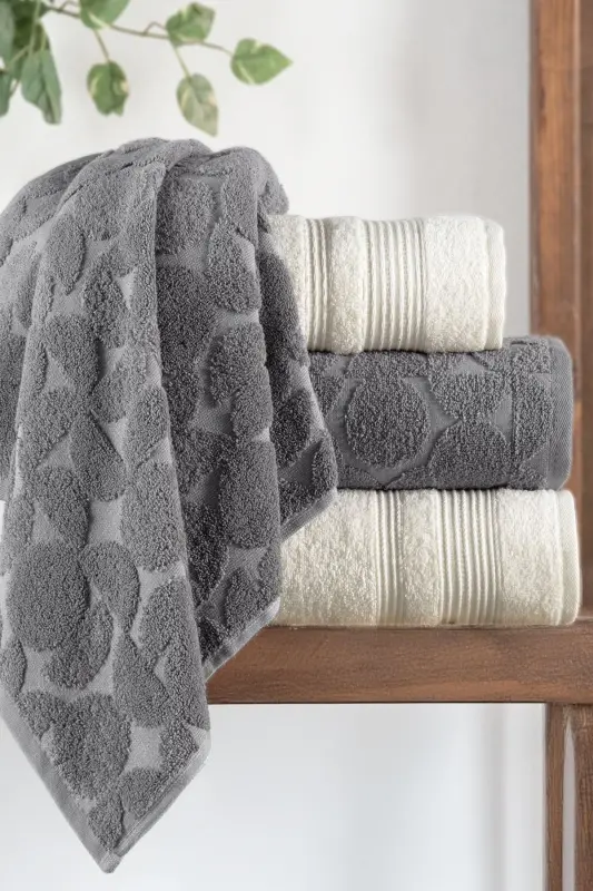 4-Piece Bathroom Towel Set Turkish Bath Set 100% Cotton-Gray - 1