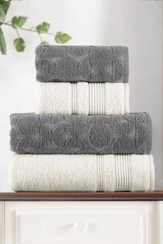 4-Piece Bathroom Towel Set Turkish Bath Set 100% Cotton-Gray - 2