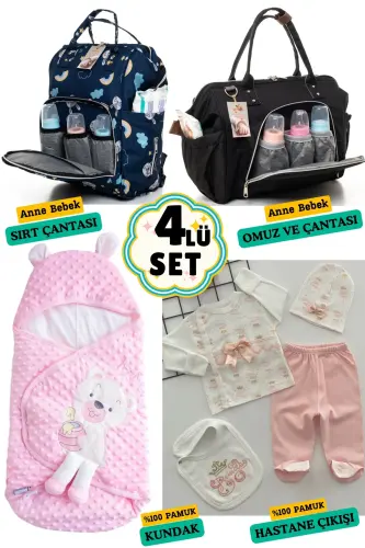 4-Piece Big Birth Set (HOSPITAL OUTFIT, BABY CARE BACKPACK AND SHOULDER BAG, SWADDLE)-BLACK 