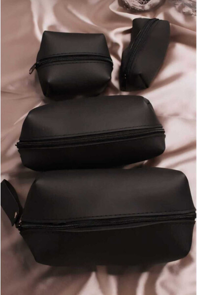 4-Piece Black Makeup Bag Set - 3