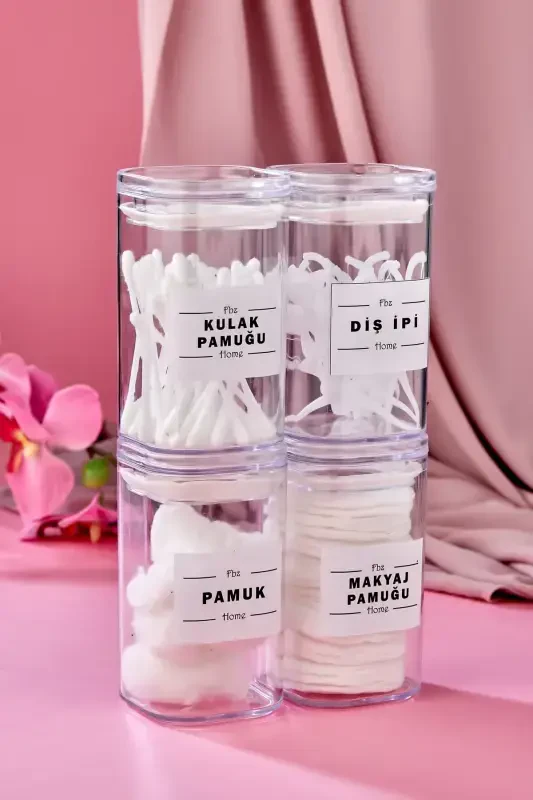 4-Piece Clear Acrylic Toothpick & Cotton Swab & Cotton & Makeup Cotton Bath Set - 1