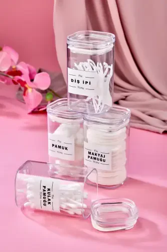 4-Piece Clear Acrylic Toothpick & Cotton Swab & Cotton & Makeup Cotton Bath Set - FBZHOME (1)