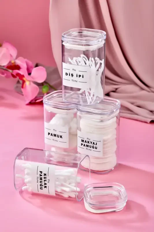 4-Piece Clear Acrylic Toothpick & Cotton Swab & Cotton & Makeup Cotton Bath Set - 2