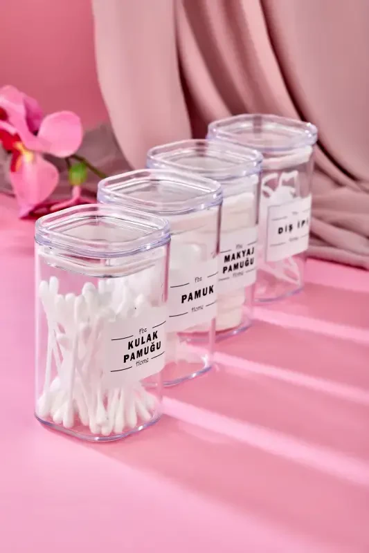 4-Piece Clear Acrylic Toothpick & Cotton Swab & Cotton & Makeup Cotton Bath Set - 3