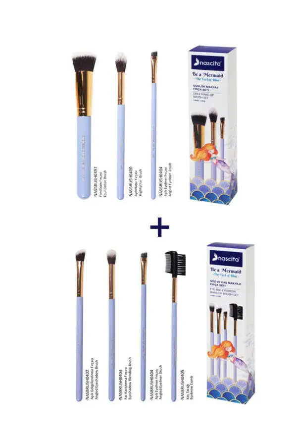 4-Piece Eye and Eyebrow Makeup Brush Set + 3-Piece Daily Makeup Brush Set - 1