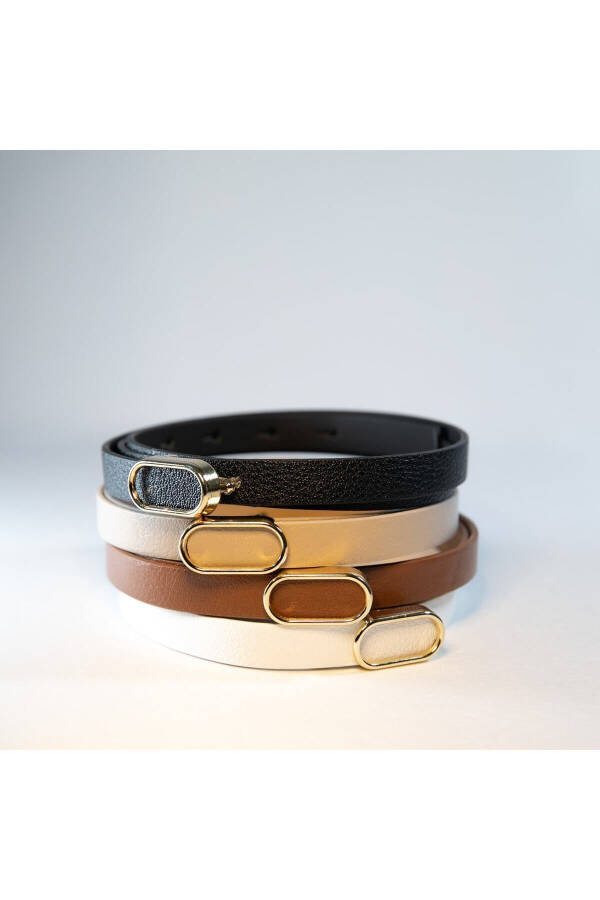 4-Piece Imported Oval Gold Buckle Thin Belt, Trousers Belt, Shirt Belt, Jacket Belt - 9