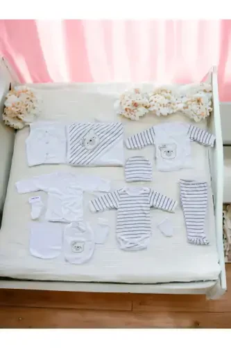 4-Piece Newborn Set (10 PIECE 100% COTTON HOSPITAL OUTFIT, PEA WRAP, BABY CARE SHOULDER AND BACKPACK)-POWDER - GENEL MARKALAR (1)