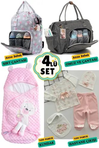 4-Piece Newborn Set (HOSPITAL OUTFIT, BABY CARE BACKPACK AND SHOULDER BAG, SWADDLE)-BLACK 