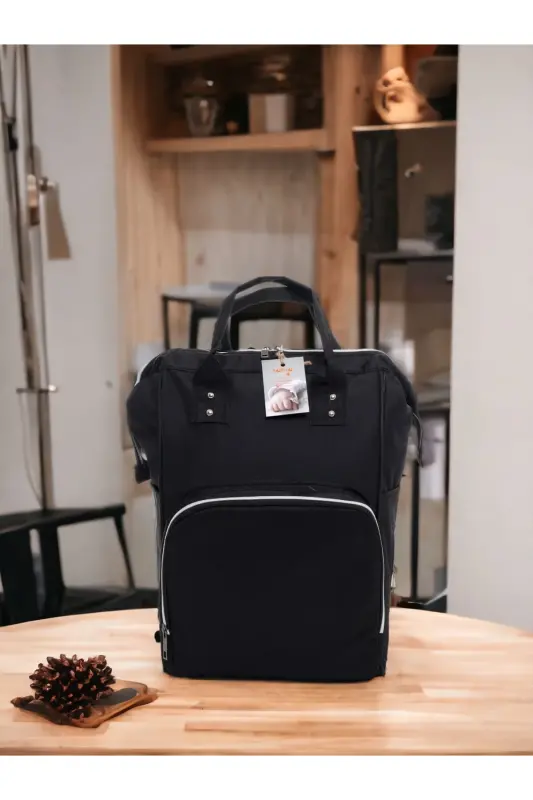 4-Piece Newborn Set (HOSPITAL OUTFIT, BABY CARE BACKPACK AND SHOULDER BAG, SWADDLE)-BLACK - 3