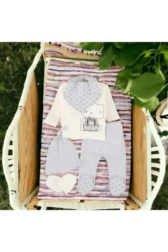 4-Piece Newborn Set (HOSPITAL OUTFIT, BABY CARE BACKPACK AND SHOULDER BAG, SWADDLE)-GRAY - BOMBINOO (1)