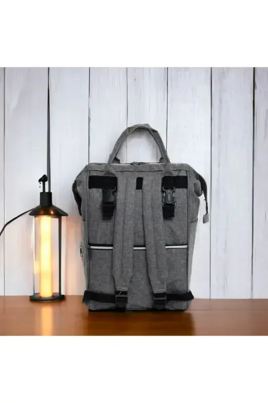 4-Piece Newborn Set (HOSPITAL OUTFIT, BABY CARE BACKPACK AND SHOULDER BAG, SWADDLE)-GRAY - 5