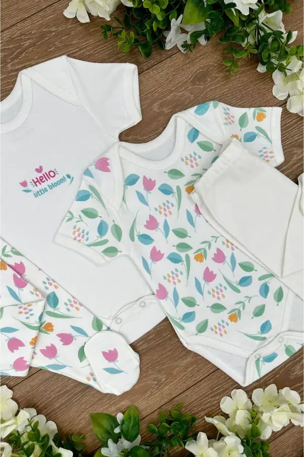 4-Piece Organic Cotton Baby Girl Snap Bodysuit and Footed Pajama Set, Tulip - 3