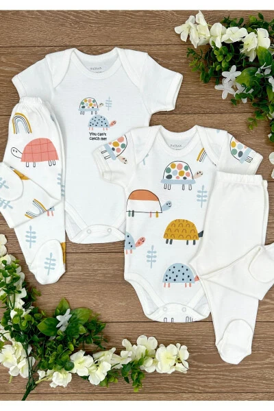 4-Piece Organic Cotton Baby Girl Snap Bodysuit & P - PATSAN