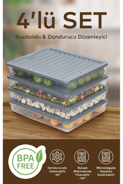 4 Piece Set 2400 ml Refrigerator Organizer Freezer And Microwave Storage Container - NESTO HOME