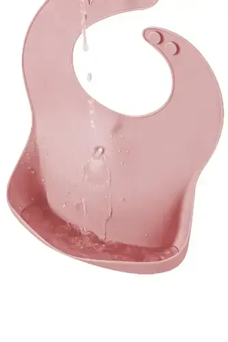 4-Piece Silicone Feeding Set - Bib, Feeding Spoon, Handled Cup, Suction Plate, Pink - 5