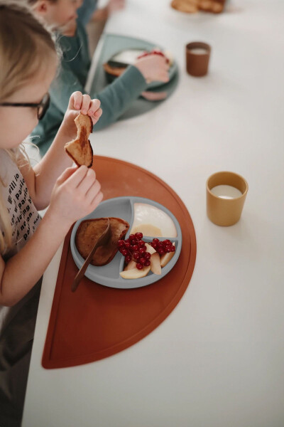 4-Piece Silicone Feeding Set - Bib, Sippy Cup, Suction Plate, Spoon - Grey - 4