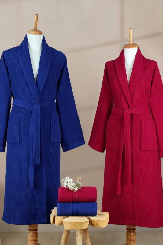 4-Piece Striped Bathrobe Set 100% Certified Cotton - 4