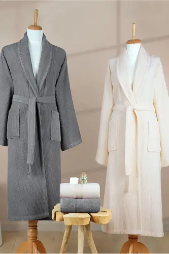 4-Piece Striped Bathrobe Set 100% Certified Cotton - 4