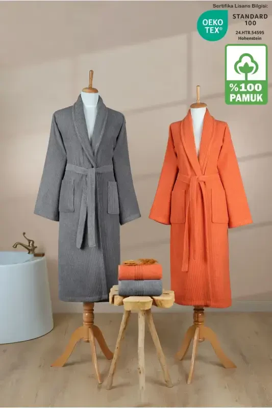 4 Piece Striped Bathrobe Set 100% Cotton Certified - 1