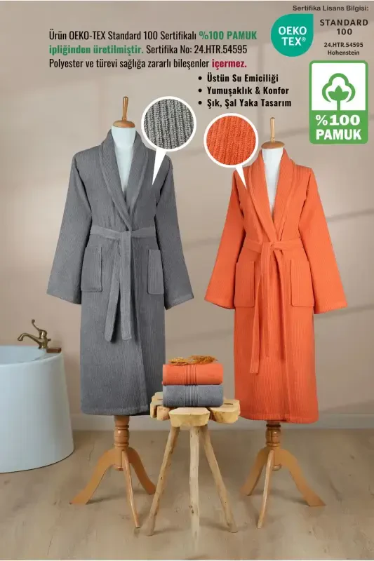 4 Piece Striped Bathrobe Set 100% Cotton Certified - 2