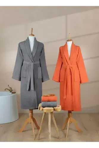 4 Piece Striped Bathrobe Set 100% Cotton Certified - 3