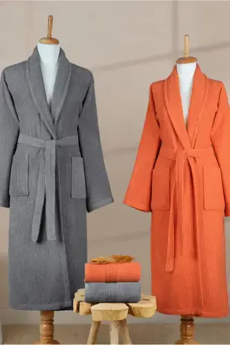 4 Piece Striped Bathrobe Set 100% Cotton Certified - 4