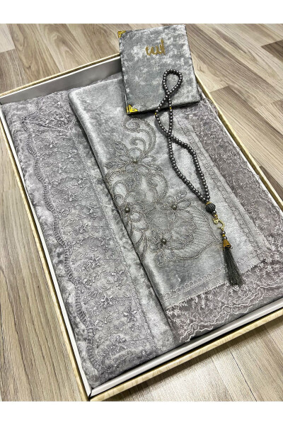 4-piece velvet lace dowry prayer rug set with box 