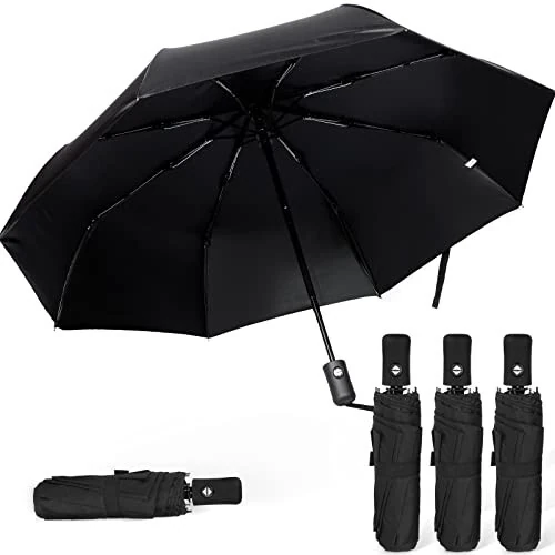 4 Pieces Compact Umbrellas Black Umbrellas for Rain 8 Ribs Windproof Travel Umbrella Automatic Open and Close Umbrellas Lightweight Collapsible Folding Rain Umbrellas for Man Women - Kajaia