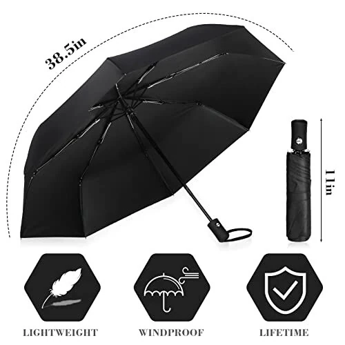 4 Pieces Compact Umbrellas Black Umbrellas for Rain 8 Ribs Windproof Travel Umbrella Automatic Open and Close Umbrellas Lightweight Collapsible Folding Rain Umbrellas for Man Women - Kajaia (1)