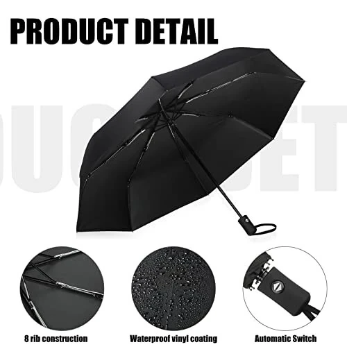 4 Pieces Compact Umbrellas Black Umbrellas for Rain 8 Ribs Windproof Travel Umbrella Automatic Open and Close Umbrellas Lightweight Collapsible Folding Rain Umbrellas for Man Women - 3
