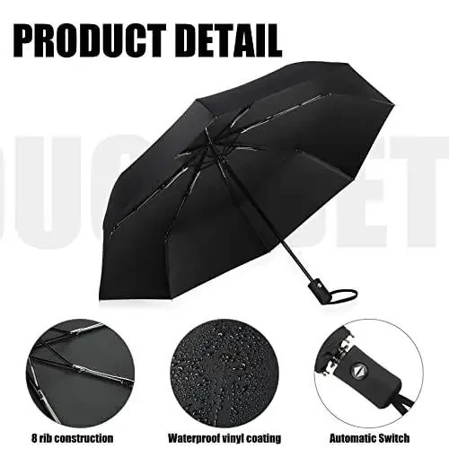 4 Pieces Compact Umbrellas Black Umbrellas for Rain 8 Ribs Windproof Travel Umbrella Automatic Open and Close Umbrellas Lightweight Collapsible Folding Rain Umbrellas for Man Women - 3