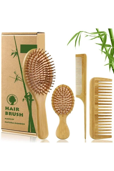 4 Pieces Natural Bamboo Brush Comb Set 100% Bamboo Set - VALKYRIE