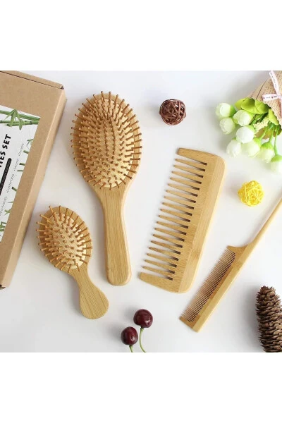 4 Pieces Natural Bamboo Brush Comb Set 100% Bamboo Set - VALKYRIE (1)