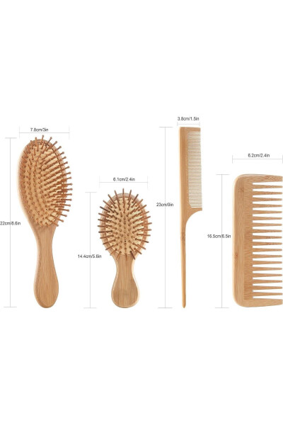 4 Pieces Natural Bamboo Brush Comb Set 100% Bamboo Set - 5