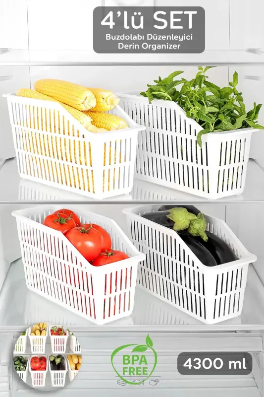 4 Pieces Refrigerator Vegetable Fruit Organizer - BDD-85 - GENEL MARKALAR