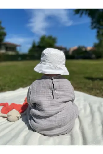 4 Qavat Muslin 100% Paxta Bolalar Uzun Qisma Sviter-shimli pastki-yuqori kostyum-kulrang - 2