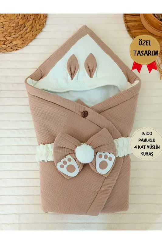 4 Qavat Muslin Qahva Chaqaloq Kundağı Unisex Tashqi Kundaq Adyol Kasalxona Chiqishi Sovg'a - 7