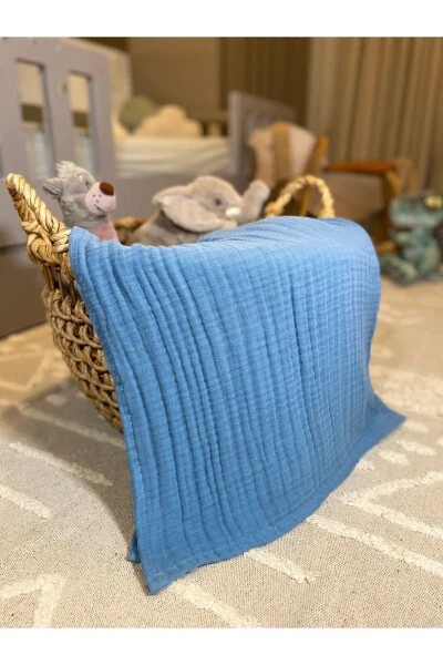 4 qavatli 100x100 Sm Indigo muslin burumchik chaqaloq adyoli va 50x50 Sm 2 qavatli muslin yelkasi bezi - 3