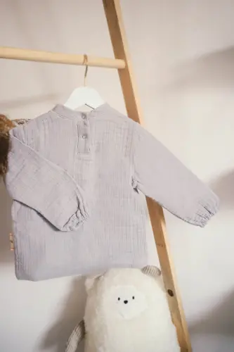 4 qavatli muslin %100 paxta chaqaloqlar va bolalar uchun sviter - kulrang - 6