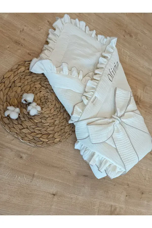 4 Qavatli Muslin Bolalar Adyali Ekru Qiz Bola Bolalar Tashqi Kundak Kasalxona Chiqishi Sovg'a Yangi Tug'ilgan - 7