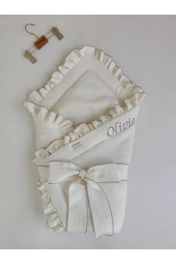 4 Qavatli Muslin Bolalar Adyali Ekru Qiz Bola Bolalar Tashqi Kundak Kasalxona Chiqishi Sovg'a Yangi Tug'ilgan - 8