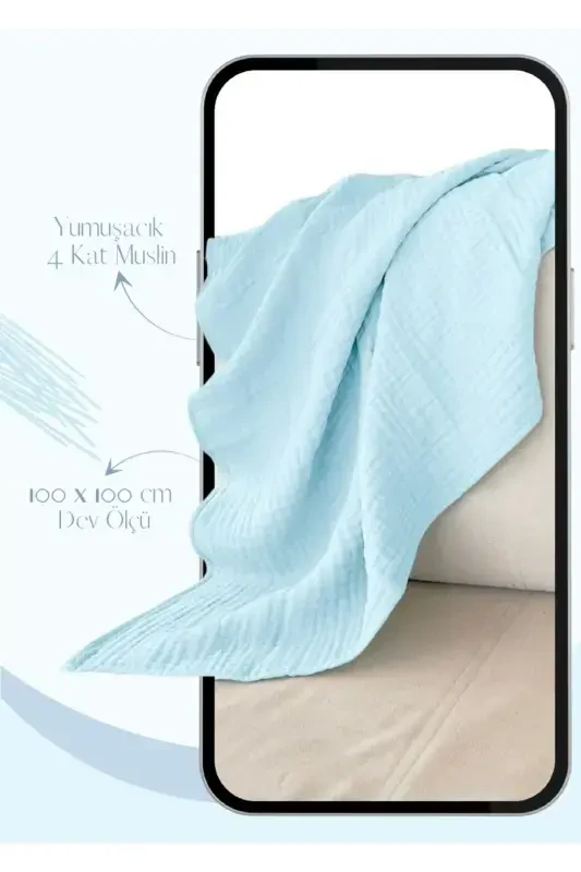 4 qavatli muslin chaqaloq adyol Organik muslin choyshab Paxta chaqaloq adyol Ko'p maqsadli muslin adyol - ko'k 4 qavat - 2