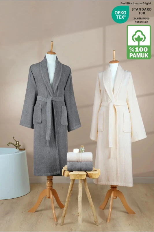 4 қисмли чизиқли халат тўплами 100% пахта сертификатланган - ELLALINE