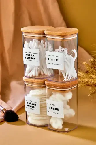 4 qismli yog'och qopqoqli akril tish ipi va quloq tayoqchasi va paxta va bo'yanish paxtasi hammom to'plami 250 ml - 1