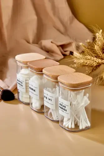 4 qismli yog'och qopqoqli akril tish ipi va quloq tayoqchasi va paxta va bo'yanish paxtasi hammom to'plami 250 ml - 3