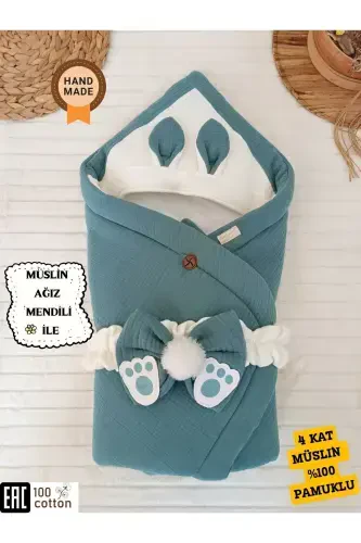 4-слойное муслиновое зеленое детское одеяло 100% хлопок, натуральный органический спальный мешок, выписка из роддома-ЗЕЛЕНЫЙ - 1