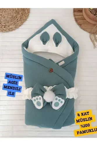 4-слойное муслиновое зеленое детское одеяло 100% хлопок, натуральный органический спальный мешок, выписка из роддома-ЗЕЛЕНЫЙ - TOMUYCUK (1)